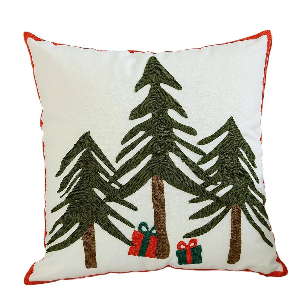 Decorative Cushion Hand-Embroidered Winter Motif Concealed-Zip 18x18