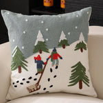 Decorative Cushion Hand-Embroidered Winter Motif Concealed-Zip 18x18