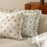 Decorative Cushion Linen-Cotton Botanical Ruffled Edge