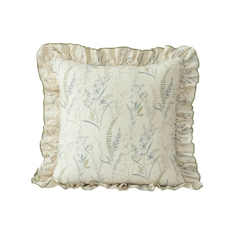 Decorative Cushion Linen-Cotton Botanical Ruffled Edge