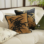 Decorative Cushion Velvet Embroidered Bamboo Motif Hypoallergenic Fill