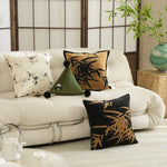 Decorative Cushion Velvet Embroidered Bamboo Motif Hypoallergenic Fill