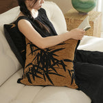 Decorative Cushion Velvet Embroidered Bamboo Motif Hypoallergenic Fill