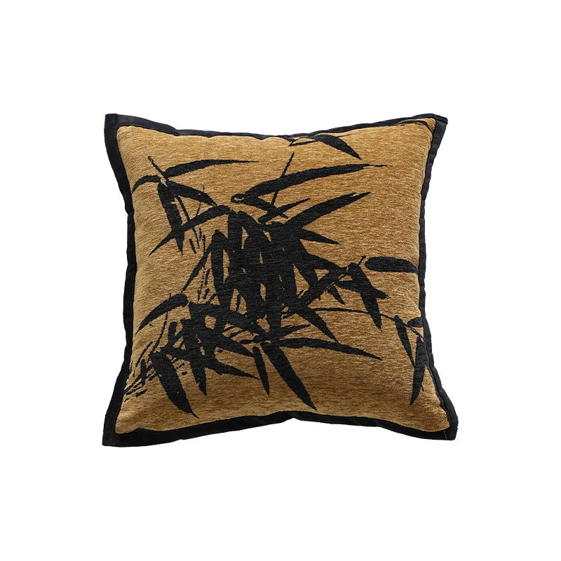 Decorative Cushion Velvet Embroidered Bamboo Motif Hypoallergenic Fill
