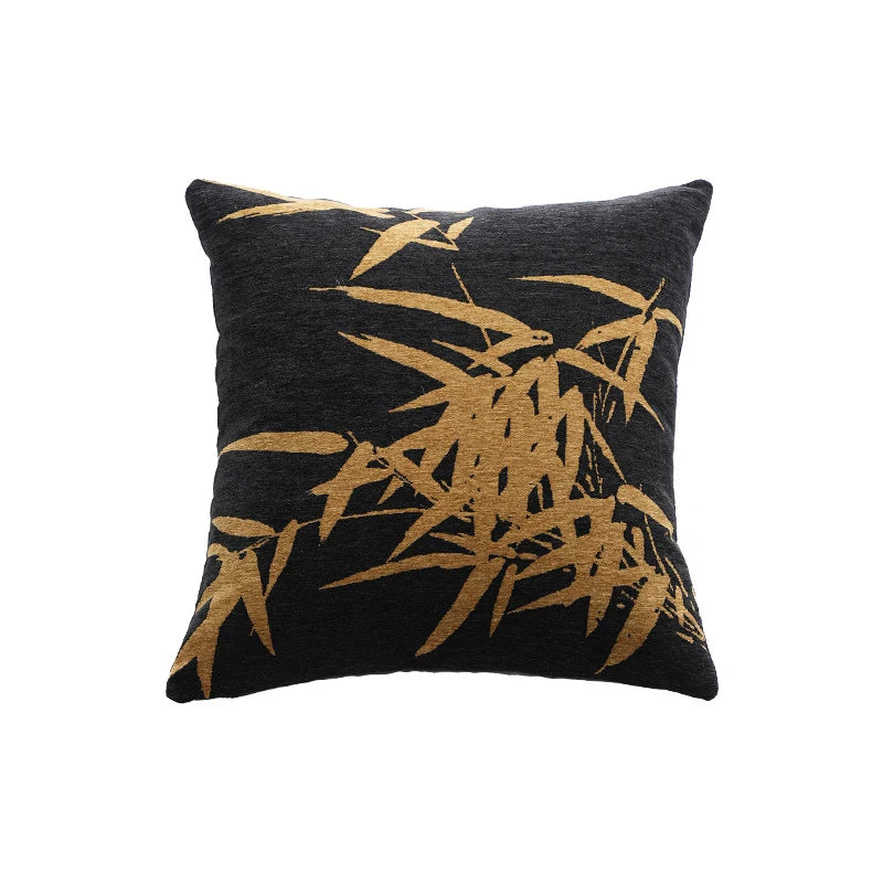 Decorative Cushion Velvet Embroidered Bamboo Motif Hypoallergenic Fill