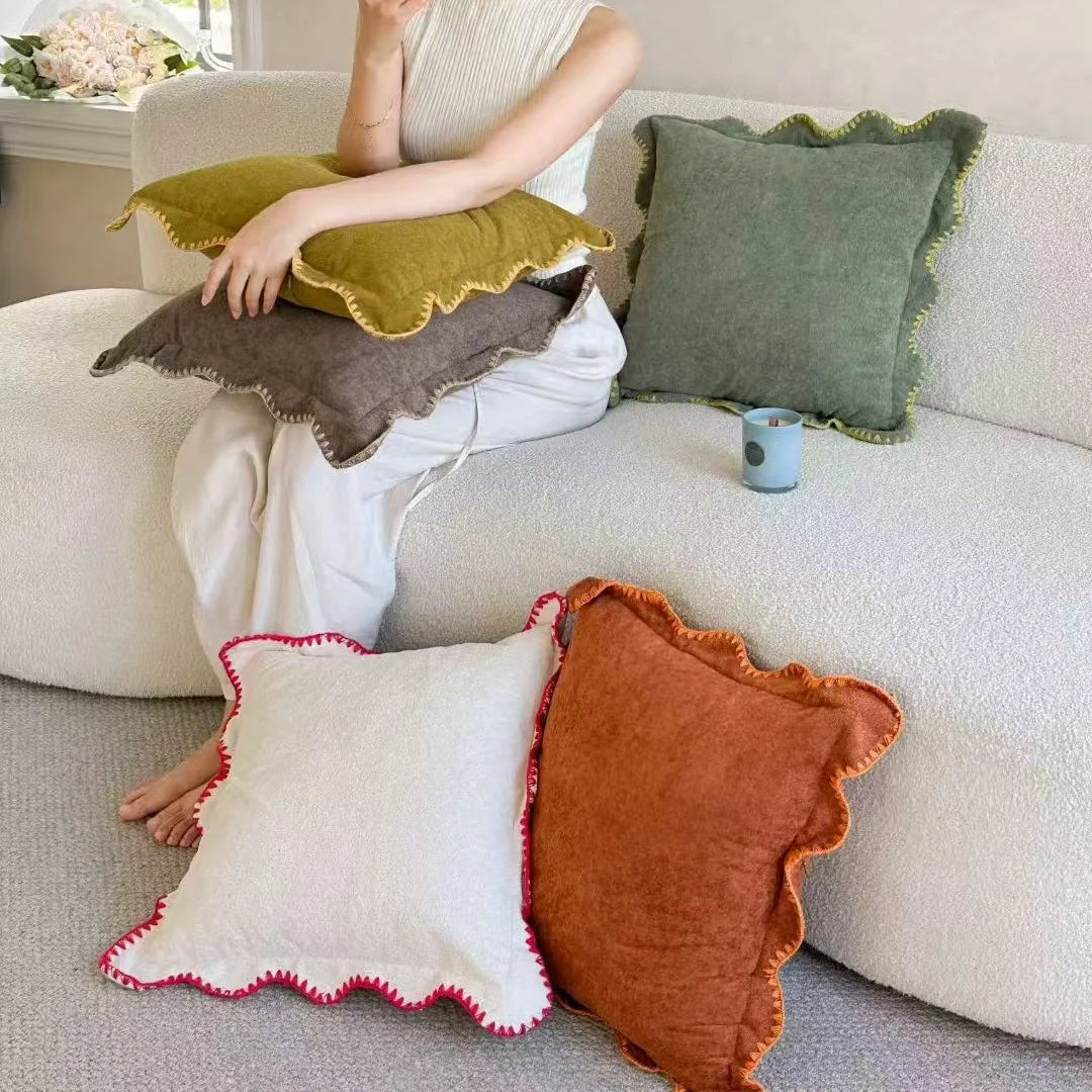Decorative Cushion Velvet-Like Fabric & Wavy Edge