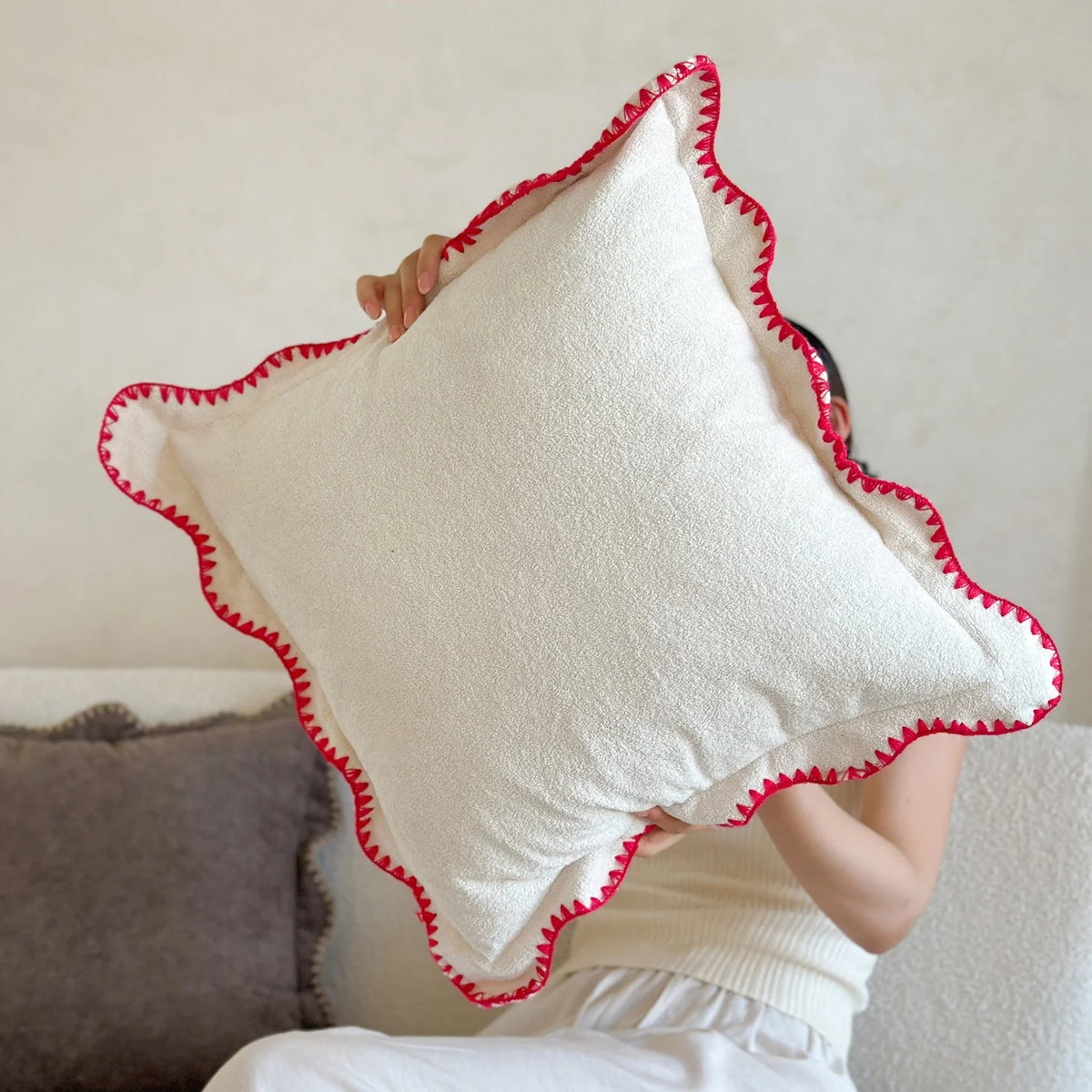 Decorative Cushion Velvet-Like Fabric & Wavy Edge