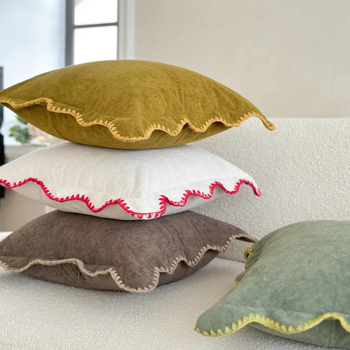 Decorative Cushion Velvet-Like Fabric & Wavy Edge