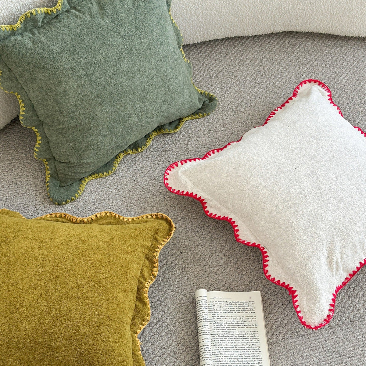 Decorative Cushion Velvet-Like Fabric & Wavy Edge