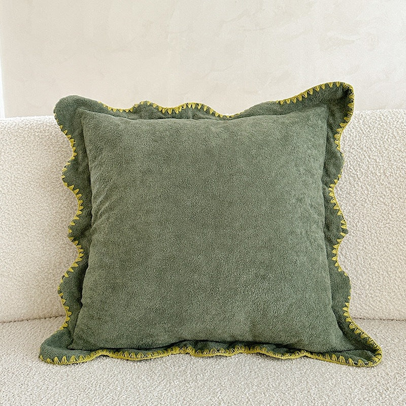 Decorative Cushion Velvet-Like Fabric & Wavy Edge