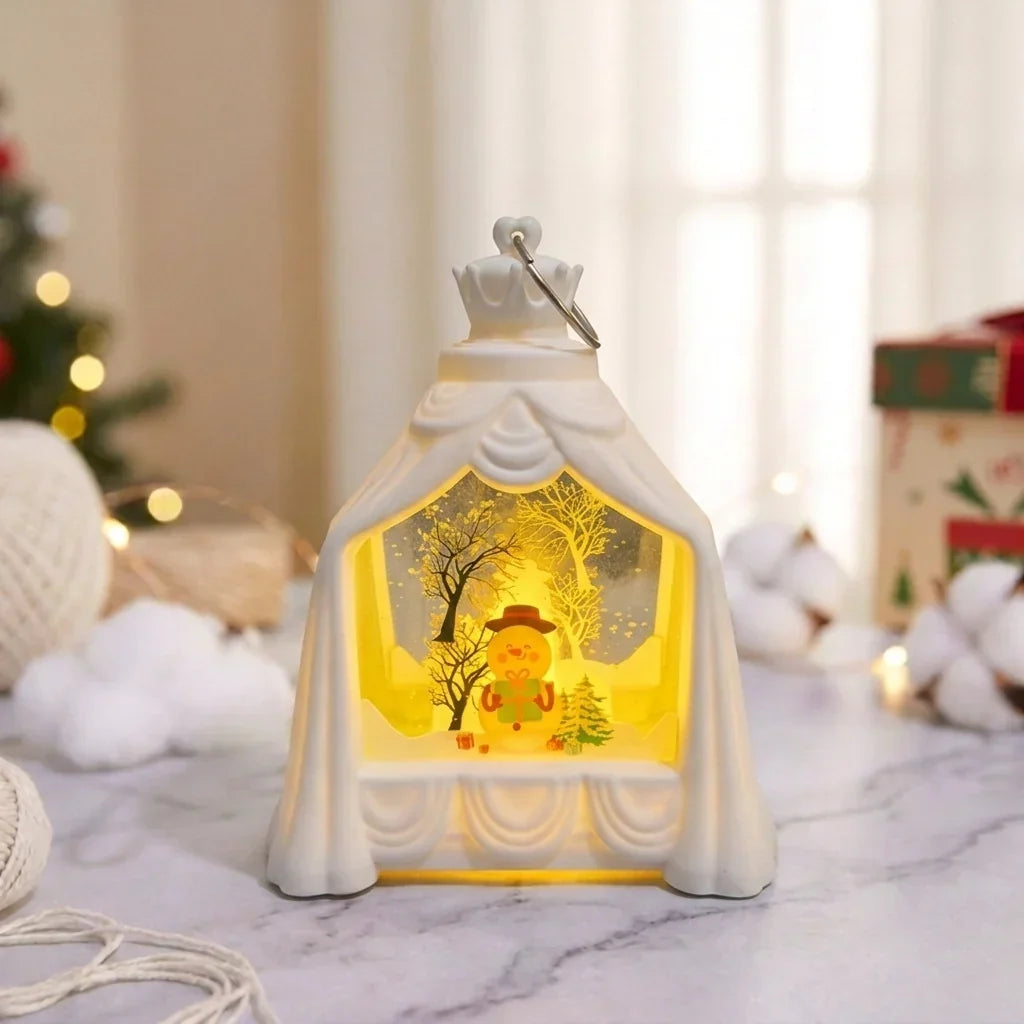 Decorative Lantern Snowman Scene Soft Glow Battery Free