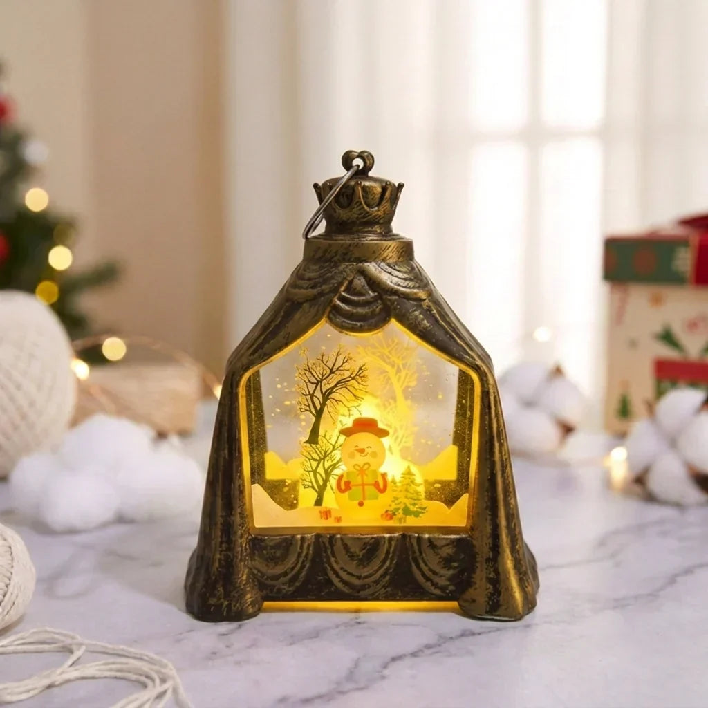 Decorative Lantern Snowman Scene Soft Glow Battery Free