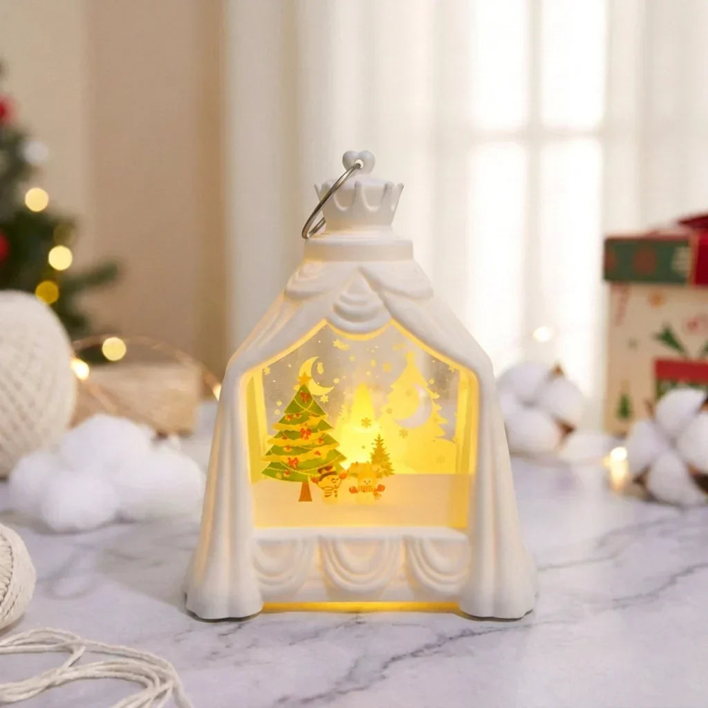 Decorative Lantern Snowman Winter Scene Soft Ambient Light