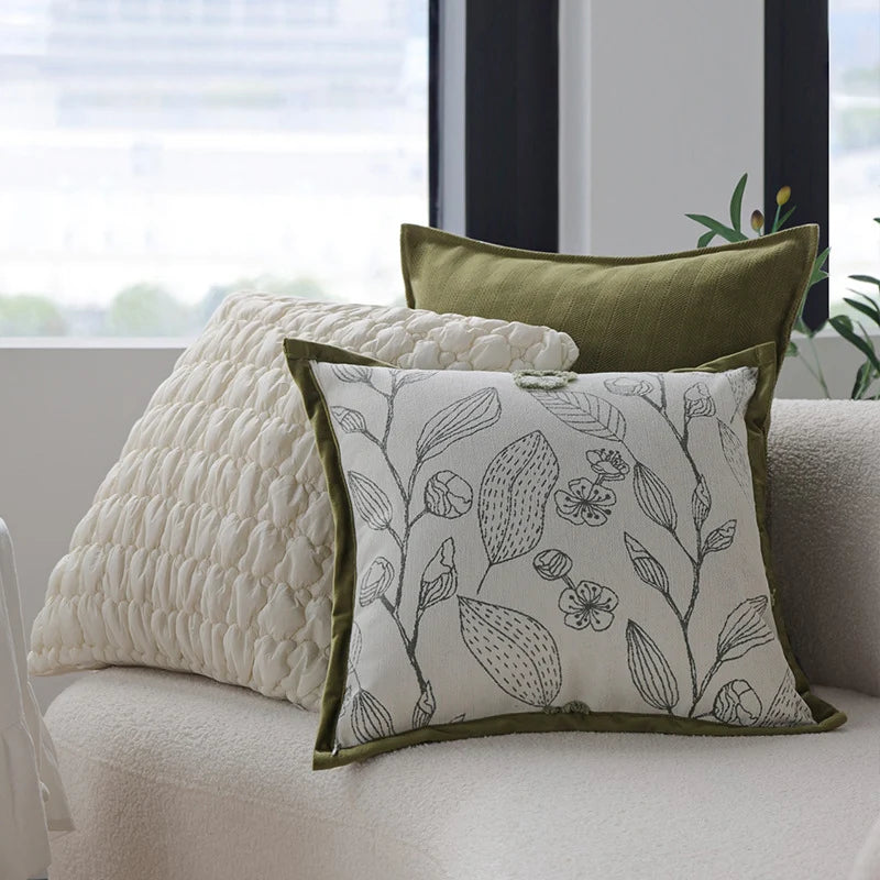 Decorative Pillow Cover 18x18in Botanical Embroidery Cotton-Linen Blend