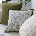 Decorative Pillow Cover 18x18in Botanical Embroidery Cotton-Linen Blend