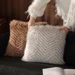 Decorative Pillow Cover Chevron Faux Fur Removable & Washable