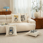 Decorative Pillow Cover Cotton Blend Hand-Embroidered Fringed Edge