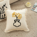 Decorative Pillow Cover Cotton Blend Hand-Embroidered Fringed Edge
