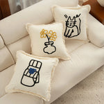 Decorative Pillow Cover Cotton Blend Hand-Embroidered Fringed Edge