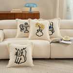 Decorative Pillow Cover Cotton Blend Hand-Embroidered Fringed Edge