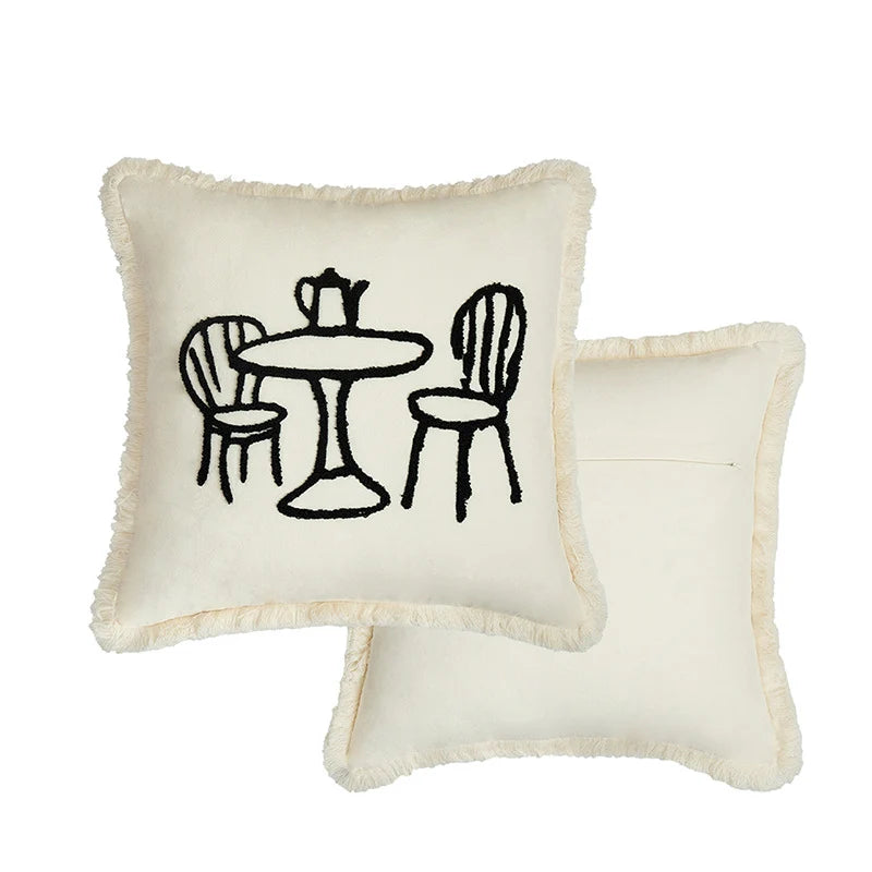 Decorative Pillow Cover Cotton Blend Hand-Embroidered Fringed Edge
