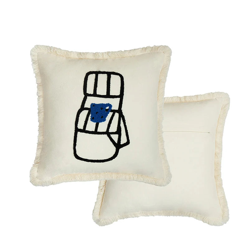 Decorative Pillow Cover Cotton Blend Hand-Embroidered Fringed Edge