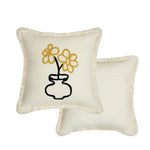 Decorative Pillow Cover Cotton Blend Hand-Embroidered Fringed Edge