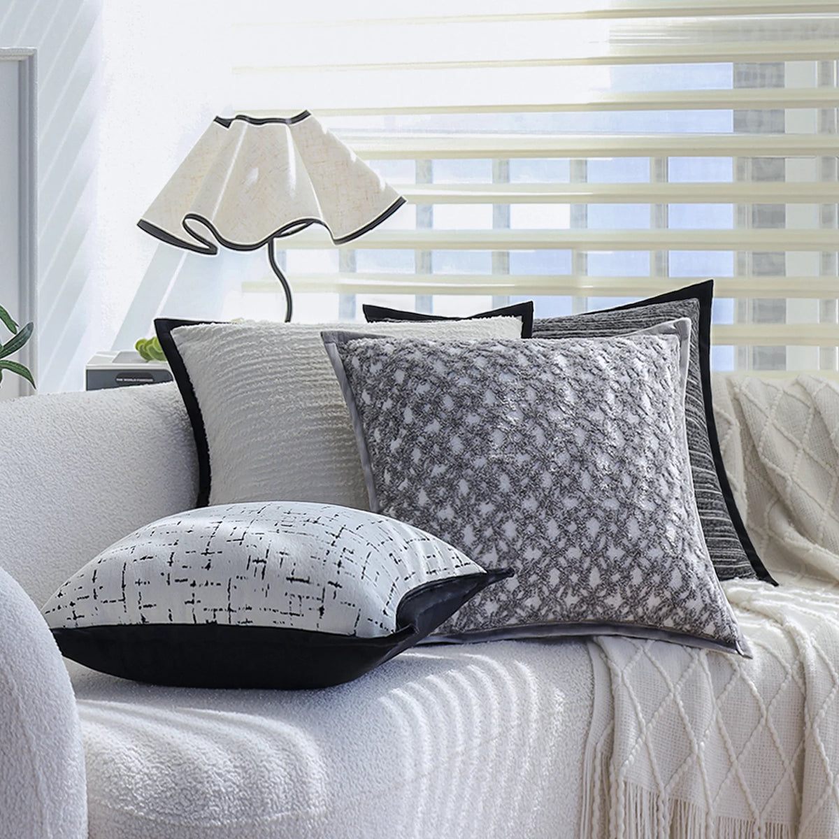 Decorative Pillow Cover Cotton-Linen Blend Abstract Grid