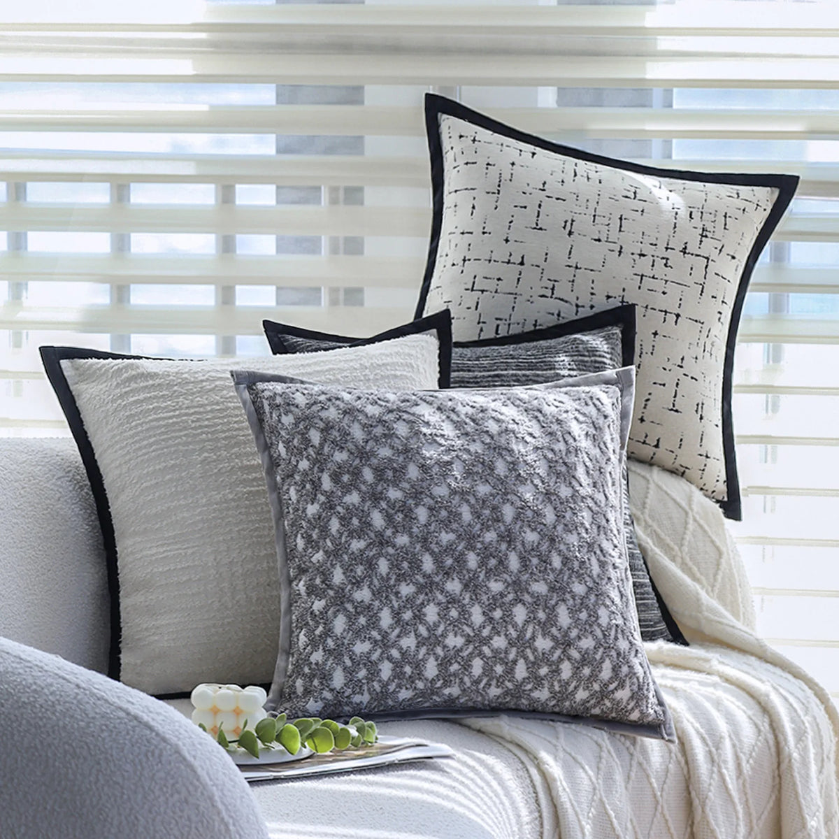 Decorative Pillow Cover Cotton-Linen Blend Abstract Grid