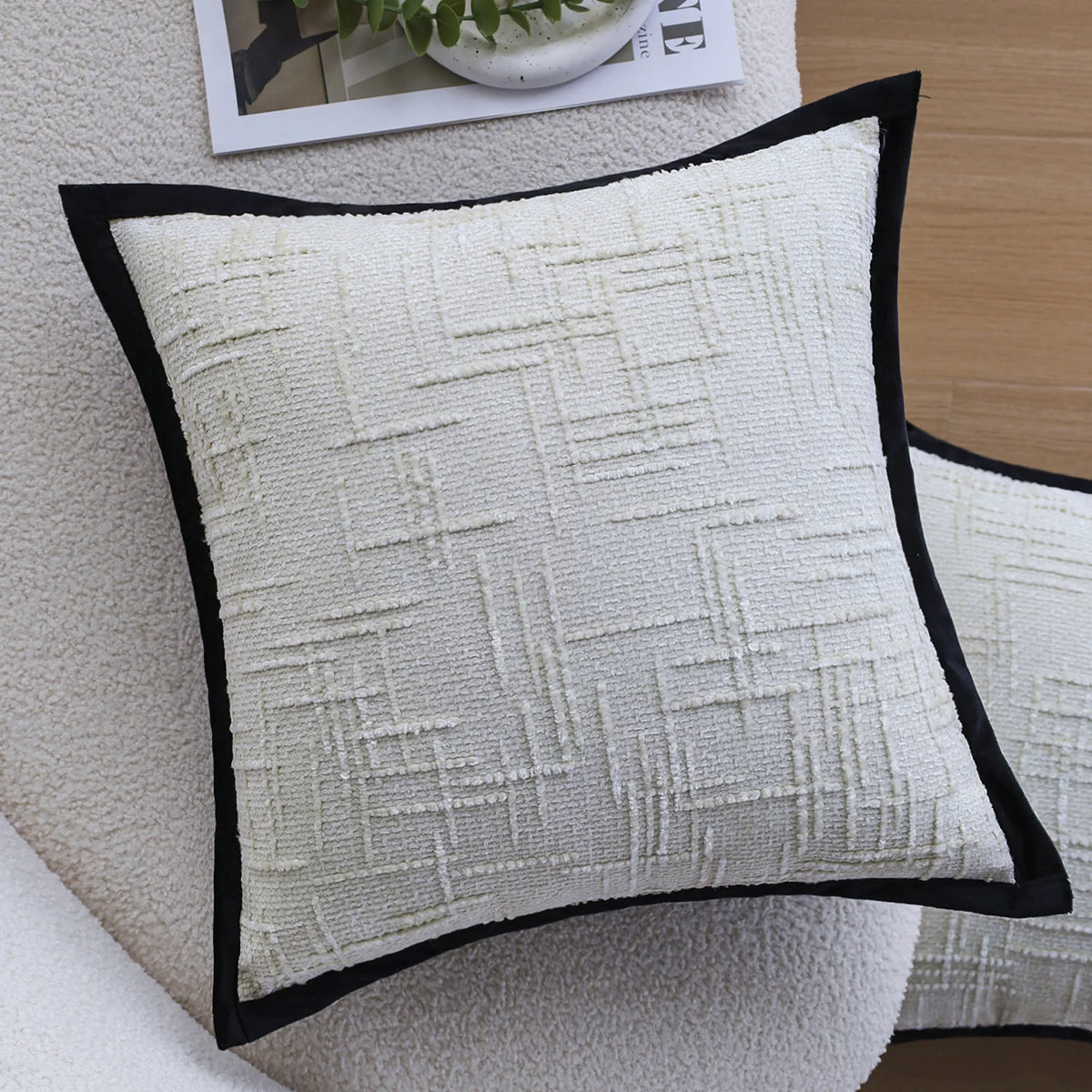 Decorative Pillow Cover Cotton-Linen Blend Abstract Grid