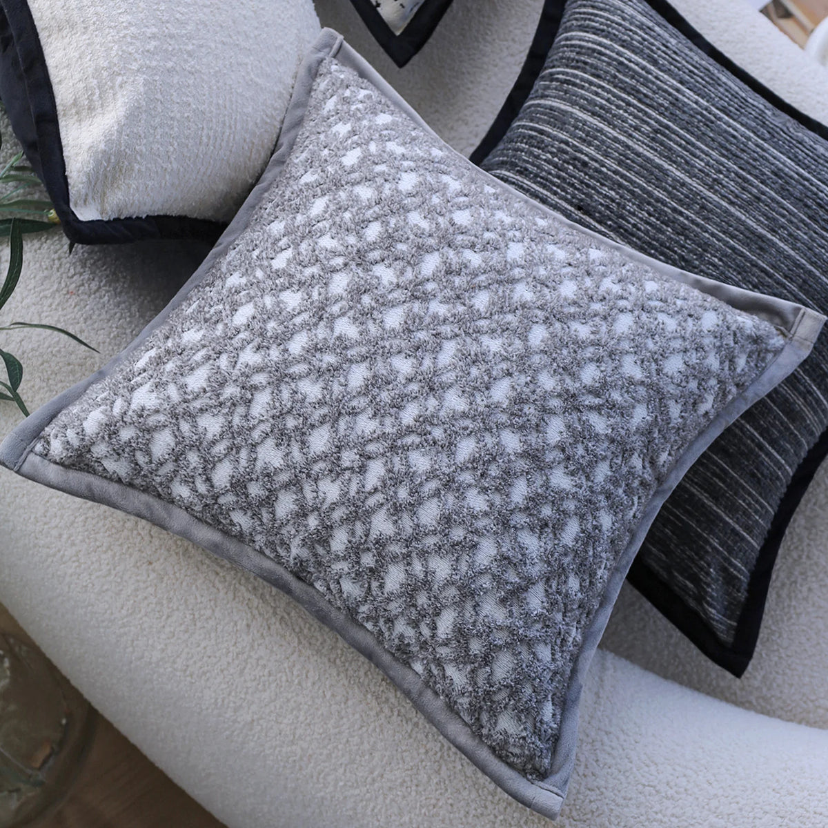 Decorative Pillow Cover Cotton-Linen Blend Abstract Grid
