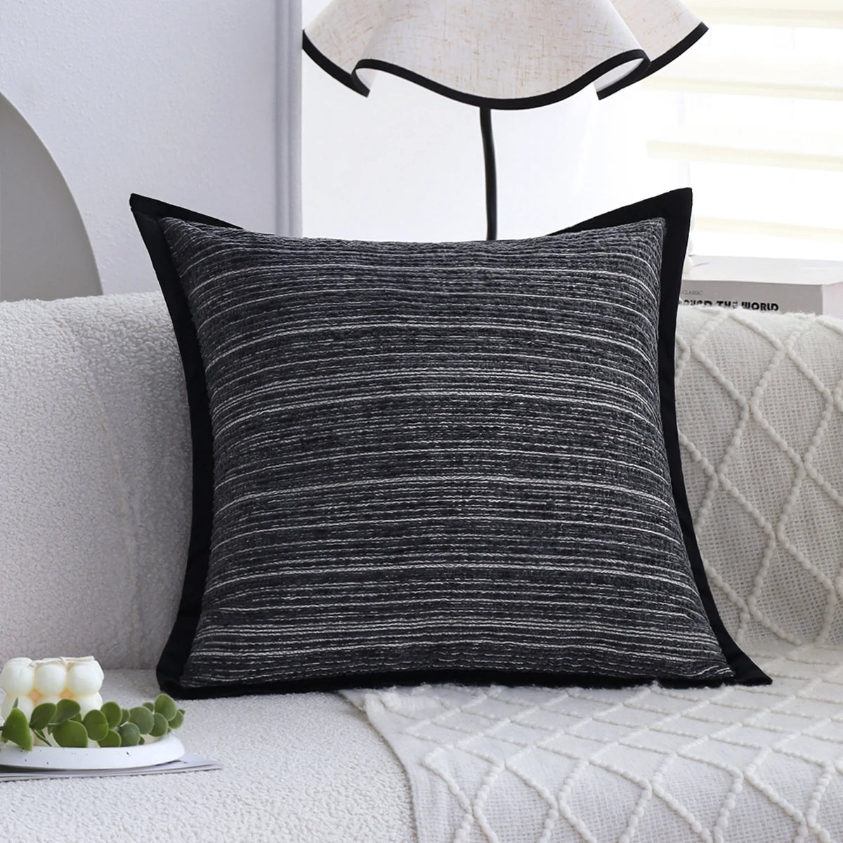 Decorative Pillow Cover Cotton-Linen Blend Abstract Grid
