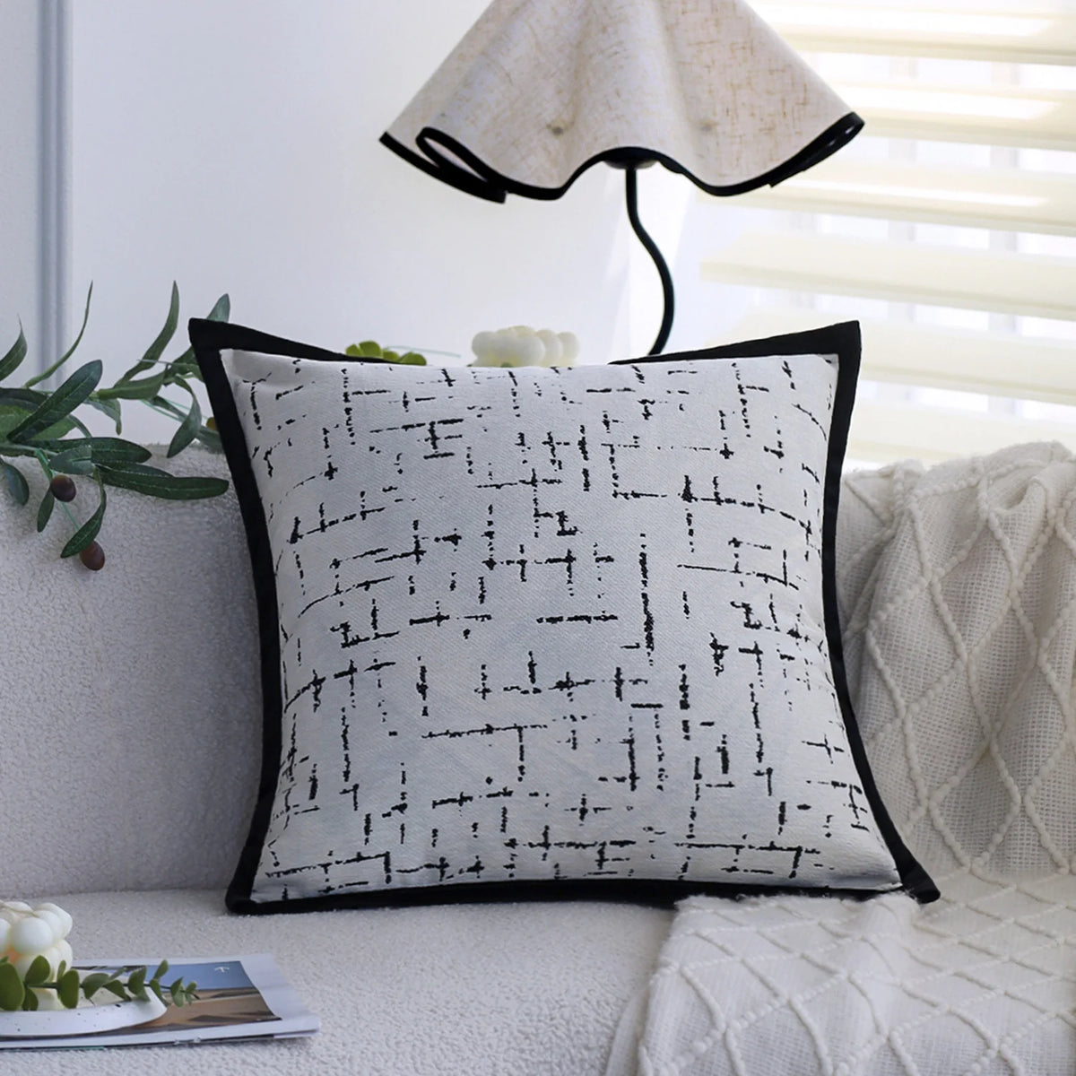 Decorative Pillow Cover Cotton-Linen Blend Abstract Grid