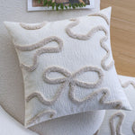 Decorative Pillow Cover Cotton-Linen Curved Tufting Hidden Zipper