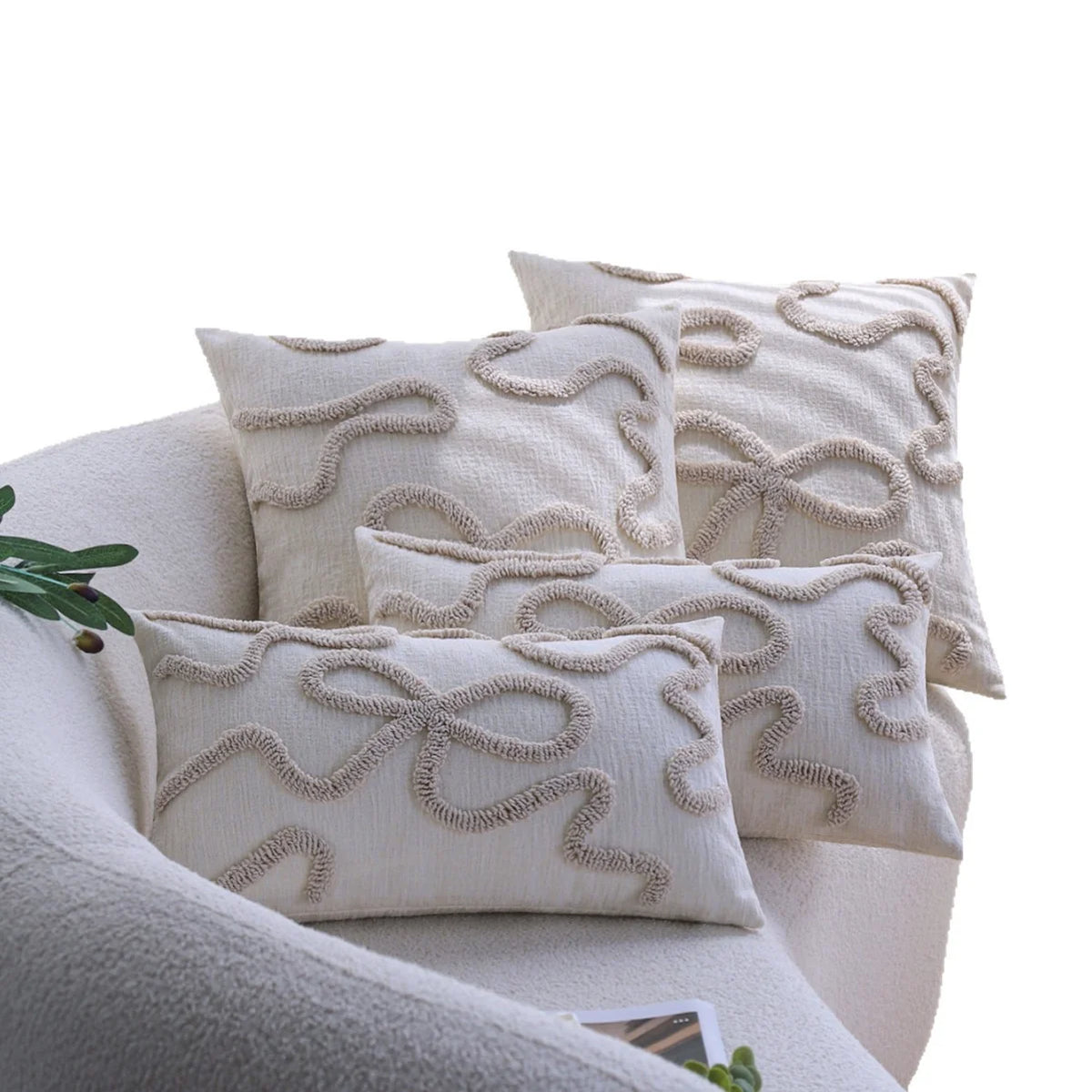 Decorative Pillow Cover Cotton-Linen Curved Tufting Hidden Zipper