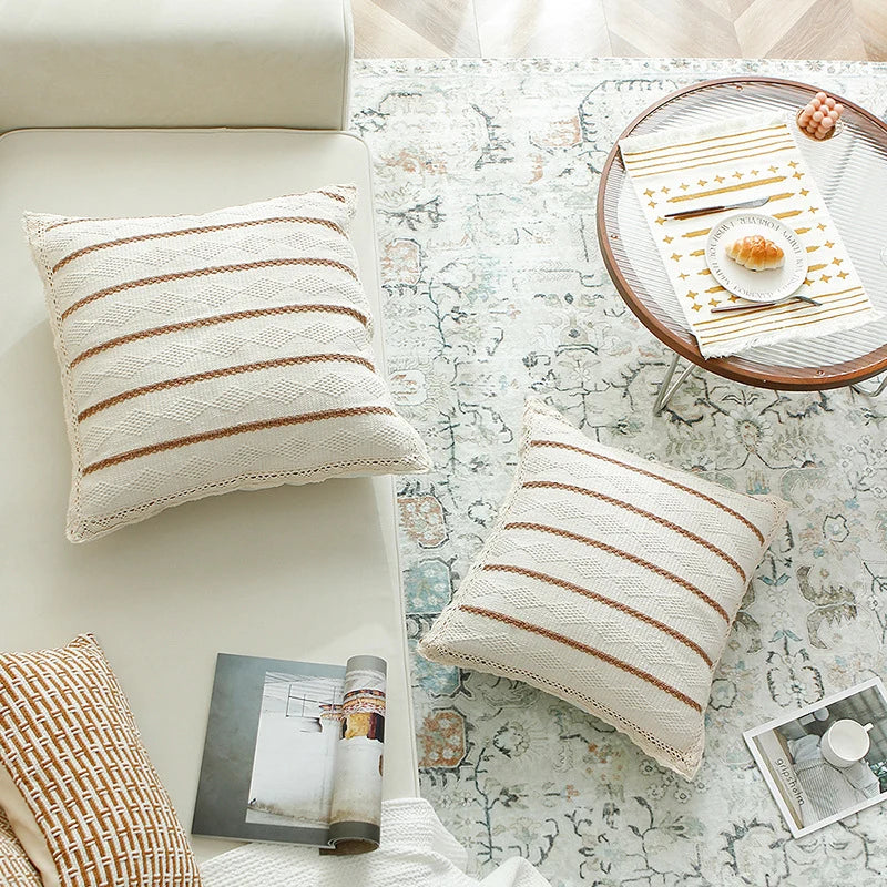 Decorative Pillow Cover Cotton-Linen & Hand-Crocheted 24 x 24