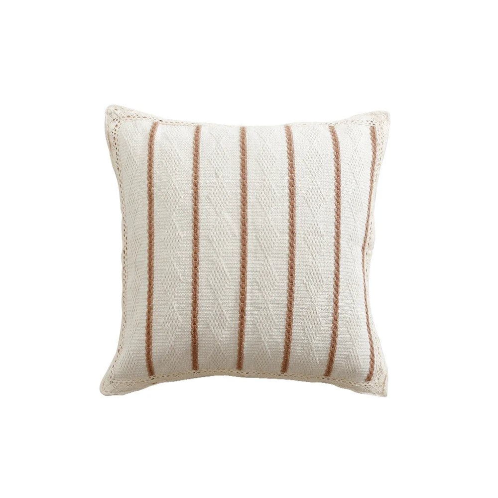 Decorative Pillow Cover Cotton-Linen & Hand-Crocheted 24 x 24