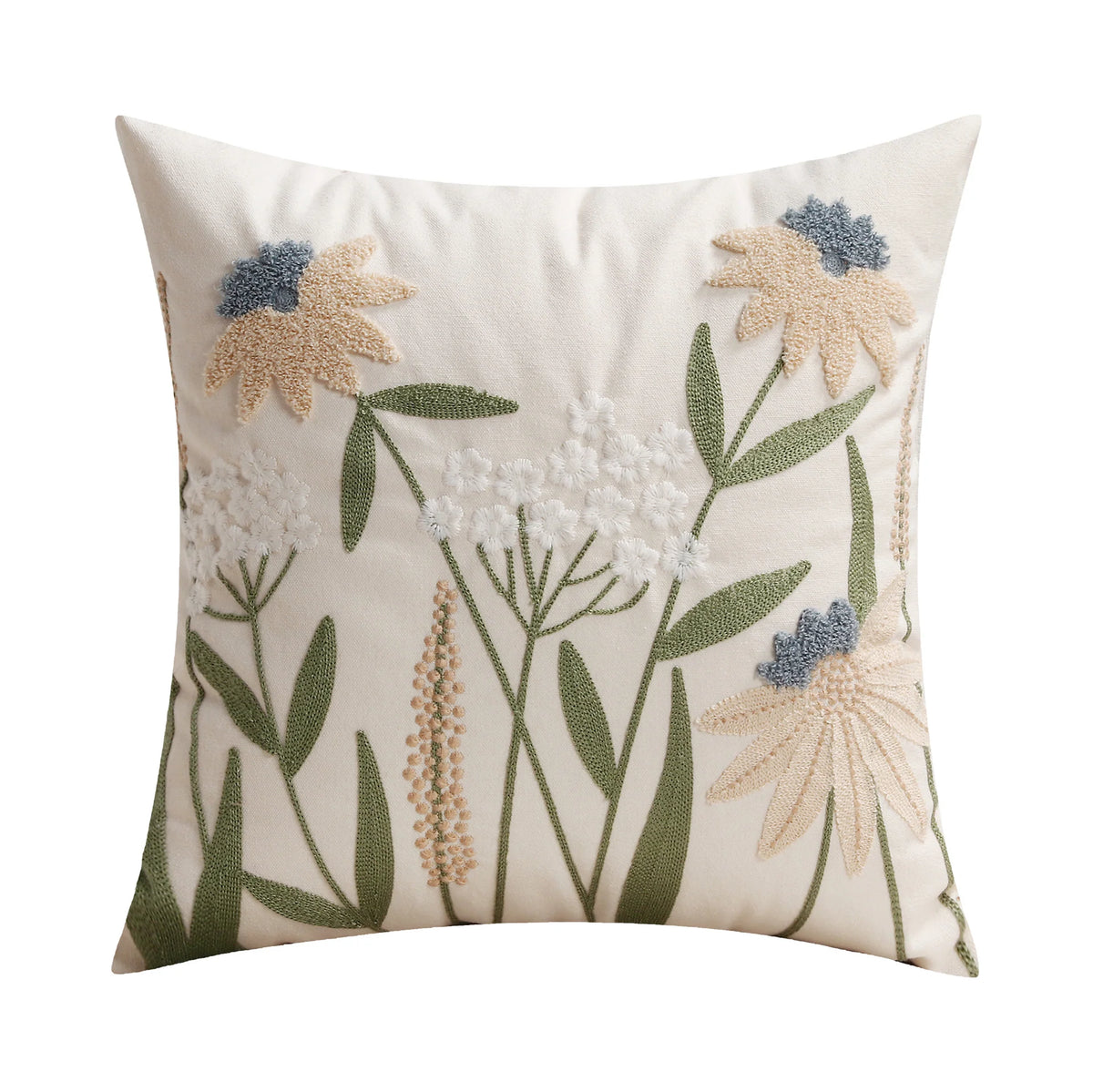 Decorative Pillow Cover Embroidered Chenille Linen-Blend Removable