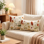 Decorative Pillow Cover Embroidered Chenille Linen-Blend Removable