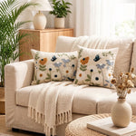 Decorative Pillow Cover Embroidered Chenille Linen-Blend Removable