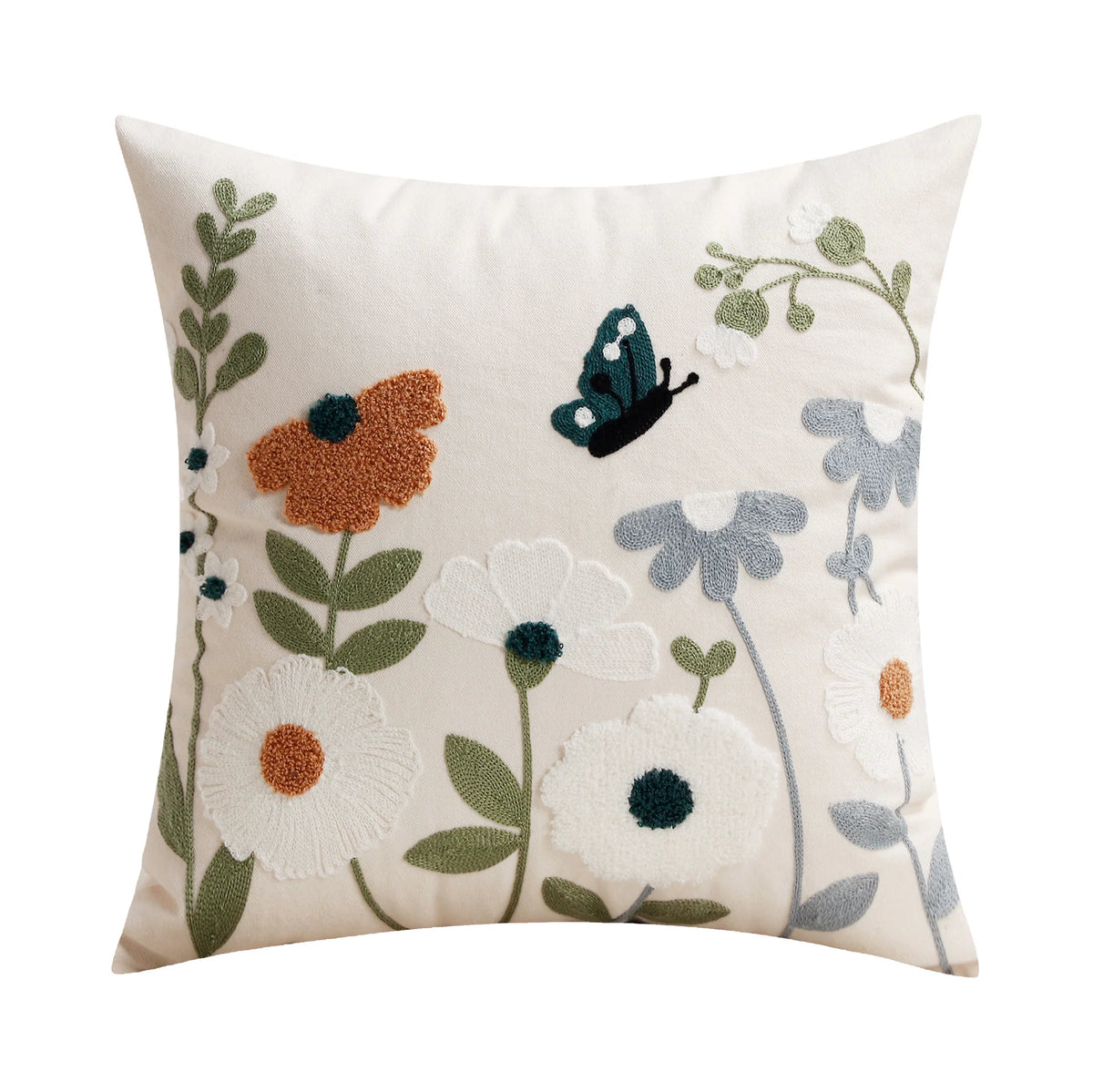 Decorative Pillow Cover Embroidered Chenille Linen-Blend Removable