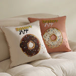 Decorative Pillow Cover Embroidered Donut Cotton-Linen Concealed Zipper