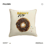Decorative Pillow Cover Embroidered Donut Cotton-Linen Concealed Zipper