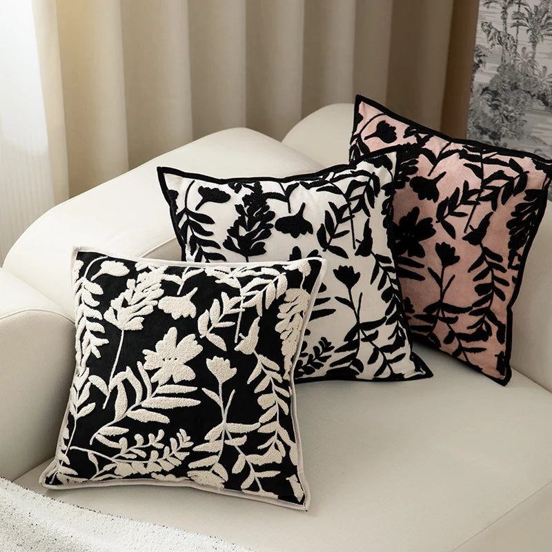 Decorative Pillow Cover Flock Embroidered Piped Edge 18x18