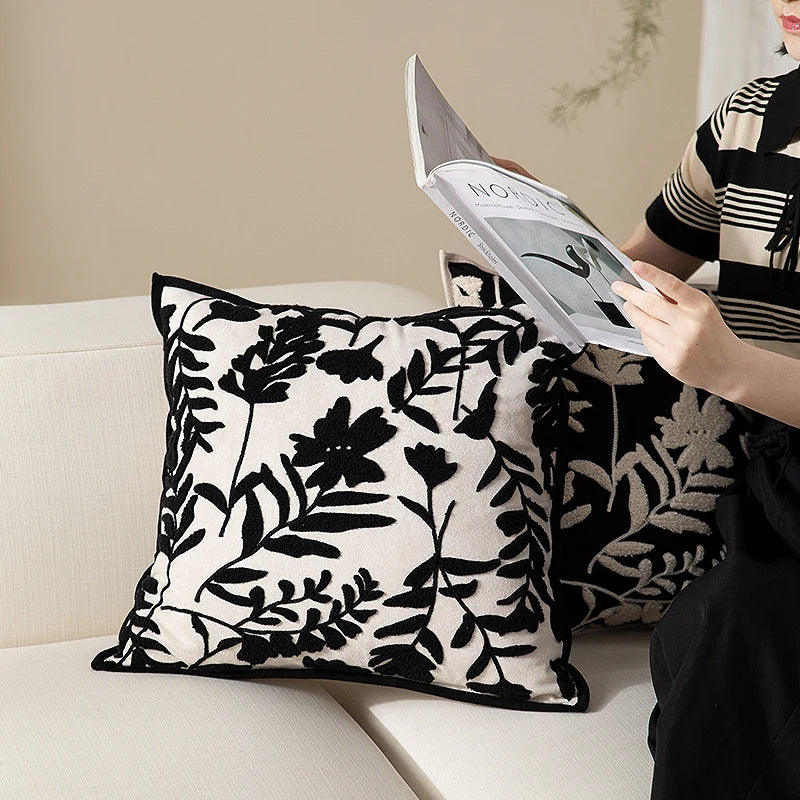 Decorative Pillow Cover Flock Embroidered Piped Edge 18x18