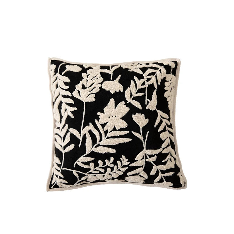 Decorative Pillow Cover Flock Embroidered Piped Edge 18x18
