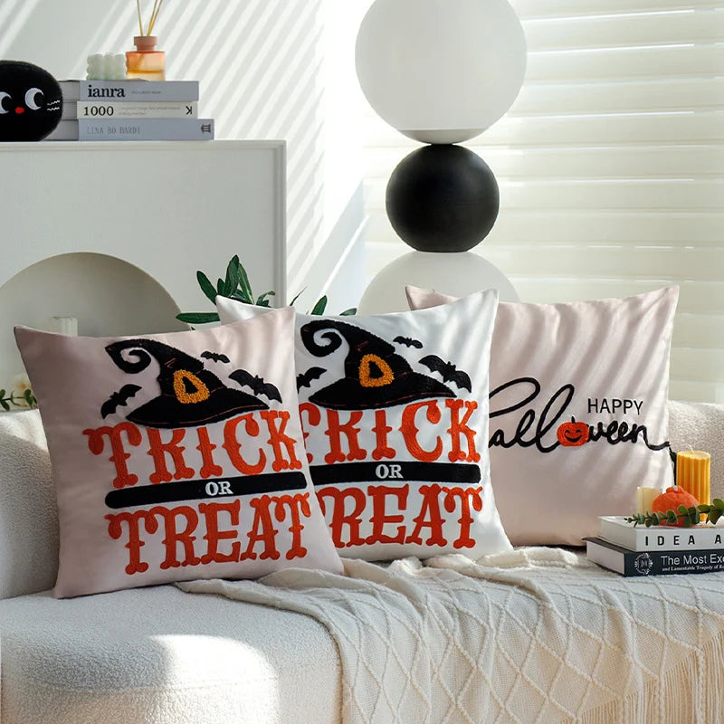 Decorative Pillow Cover Halloween Hand-Tufted Applique 18x18