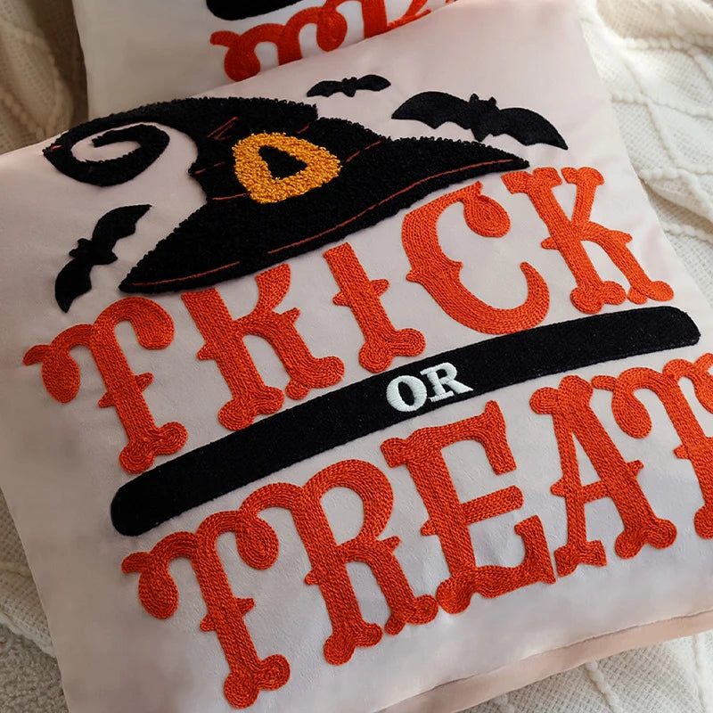 Decorative Pillow Cover Halloween Hand-Tufted Applique 18x18