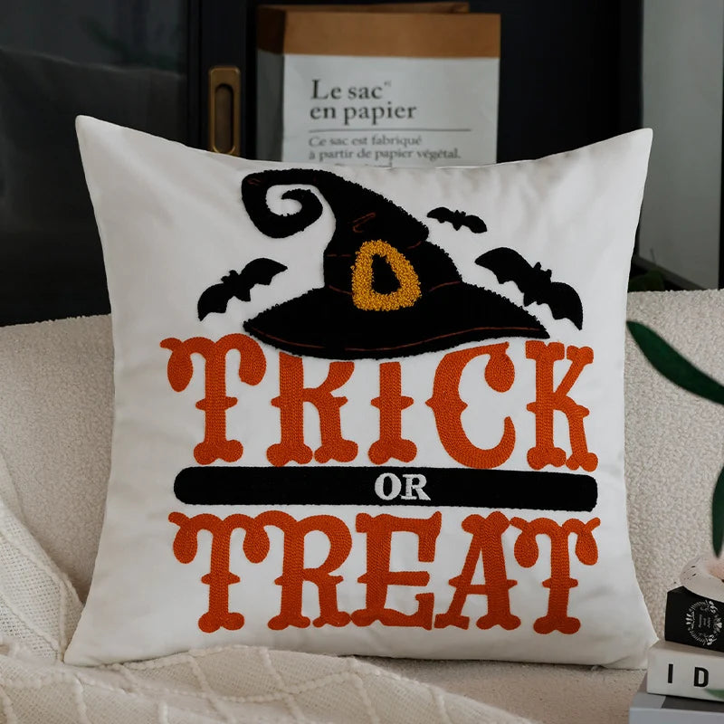 Decorative Pillow Cover Halloween Hand-Tufted Applique 18x18