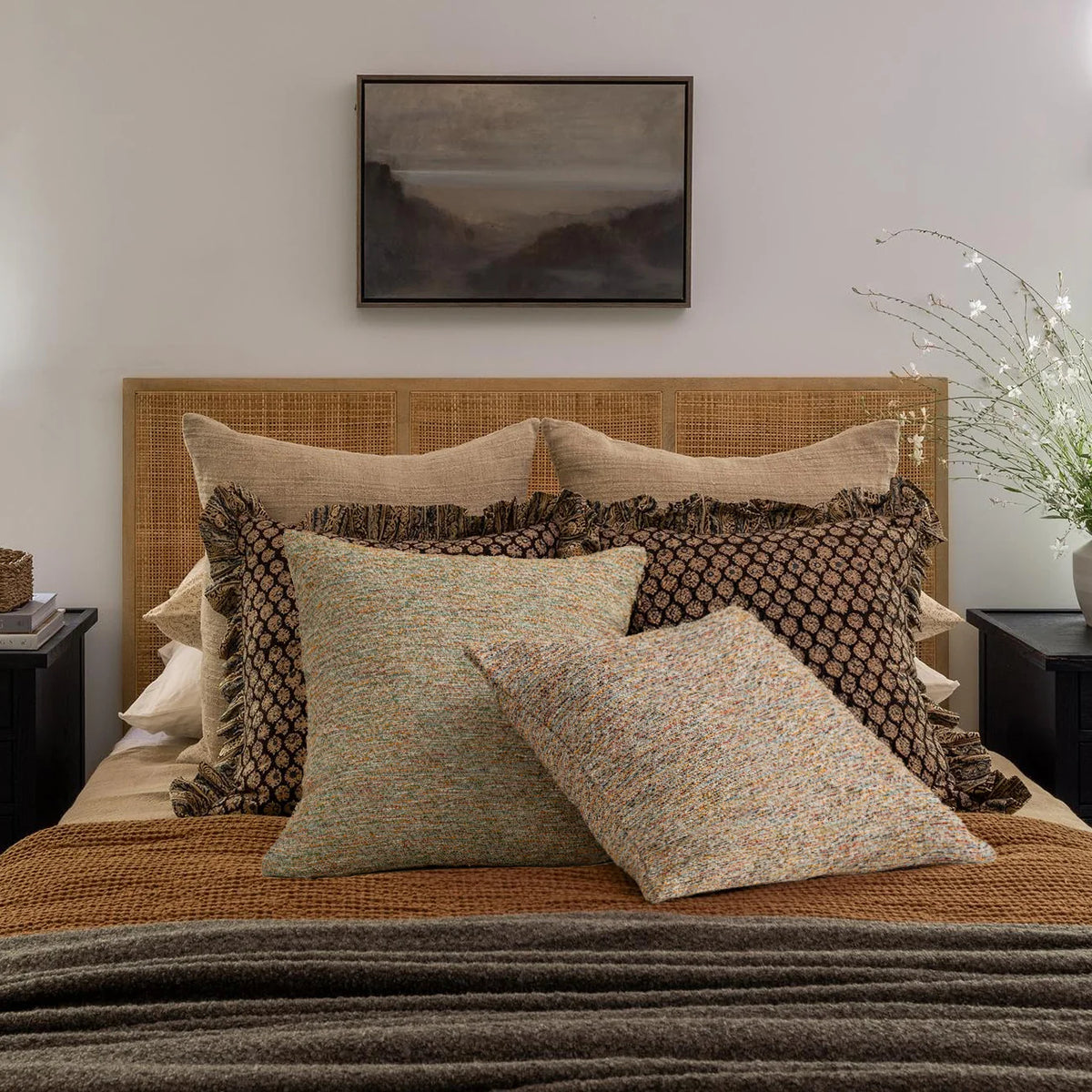 Decorative Pillow Cover Handcrafted Marled Cotton-Blend Concealed Zipper